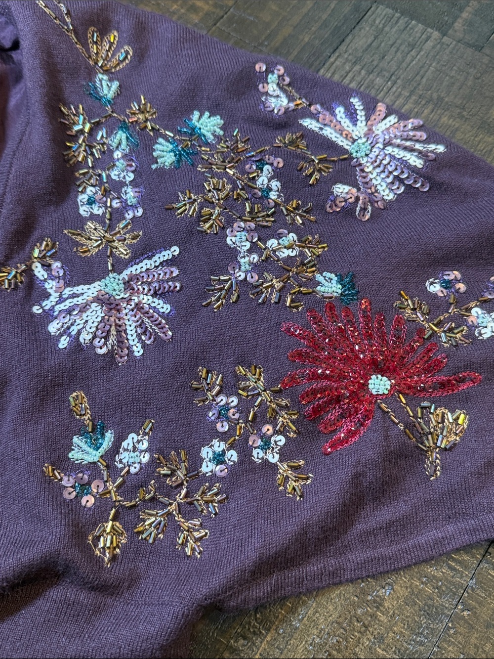 Arden B Y2K Silk Cashmere Beaded Embroidered Tie Front Shrug XS - Picture 7 of 11